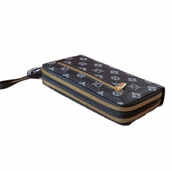 Leather wallet for women Wristlet Purse Clutc small black round zipper Charis Ma - Picture 11 of 12